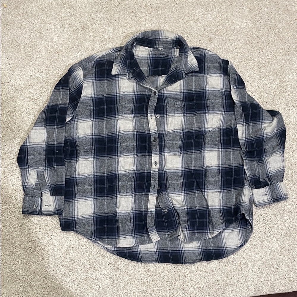 Men's Blue and White Plaid Shirt